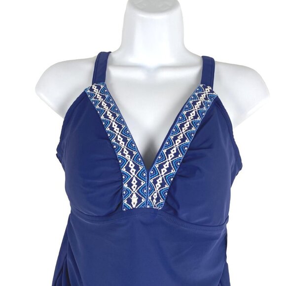 Cabana Life‎ Tankini Swim Top Womens Small Blue Embroidered Neck NWT SW-1845 - Picture 3 of 7
